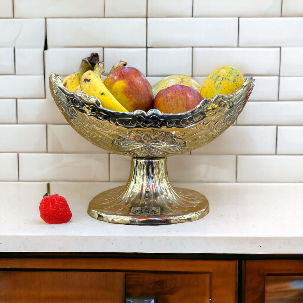 Silver Plated Gift Bowl Carved / Fruit Basket Serving Tray - Royalstuffs.com