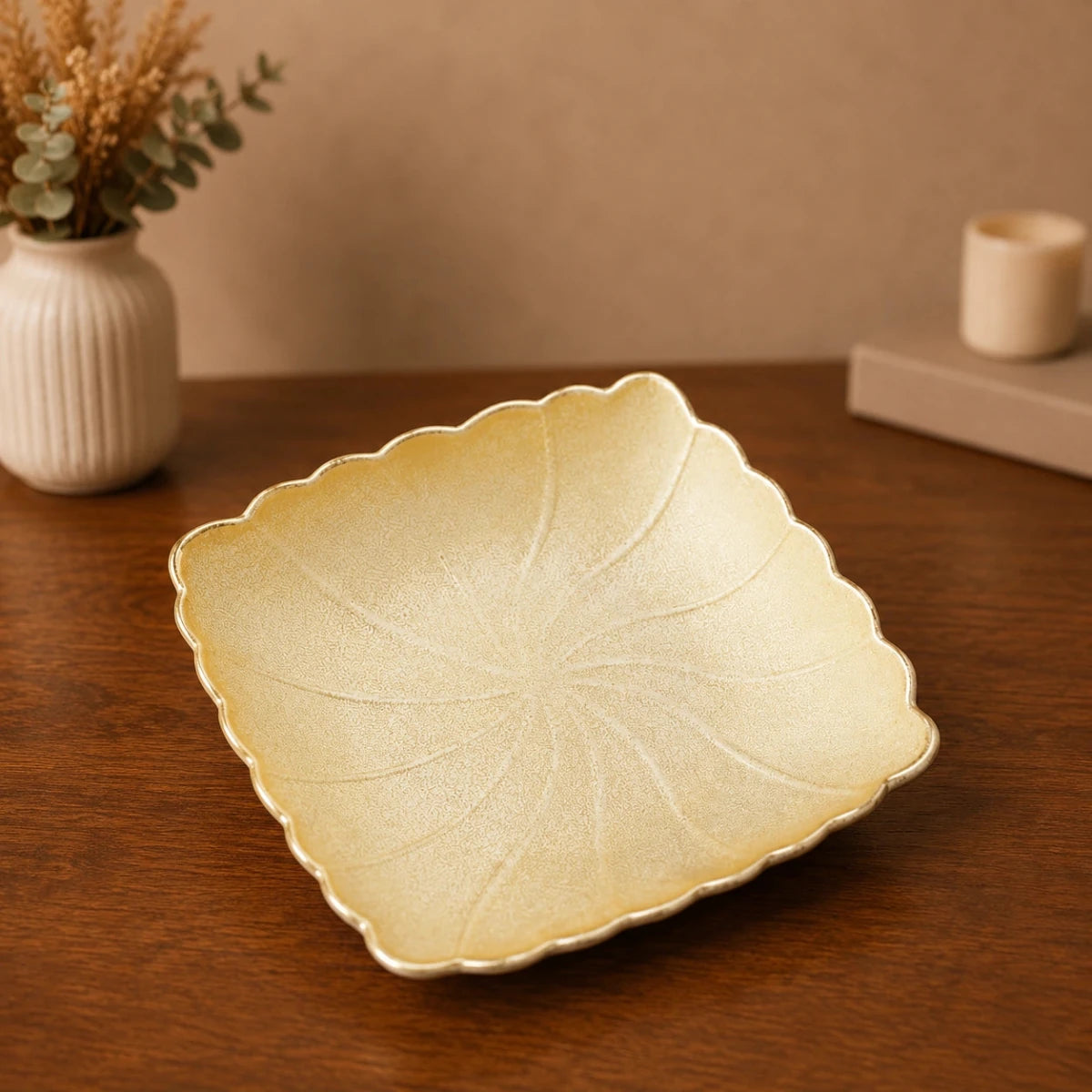 Square Zig Zag Serving Bowl - Golden - Royalstuffs.com