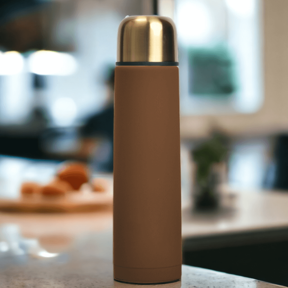 Stainless Steel Vacuum Insulated Flask Hot and Cold Water Bottle, Soft Touch Finish(500ML, Brown Colour) - Royalstuffs.com