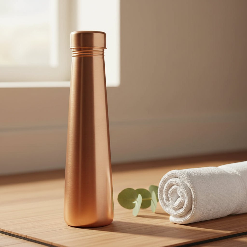Tower Plain Shine Pure Copper Water Bottle - 700 ml - Royalstuffs.com