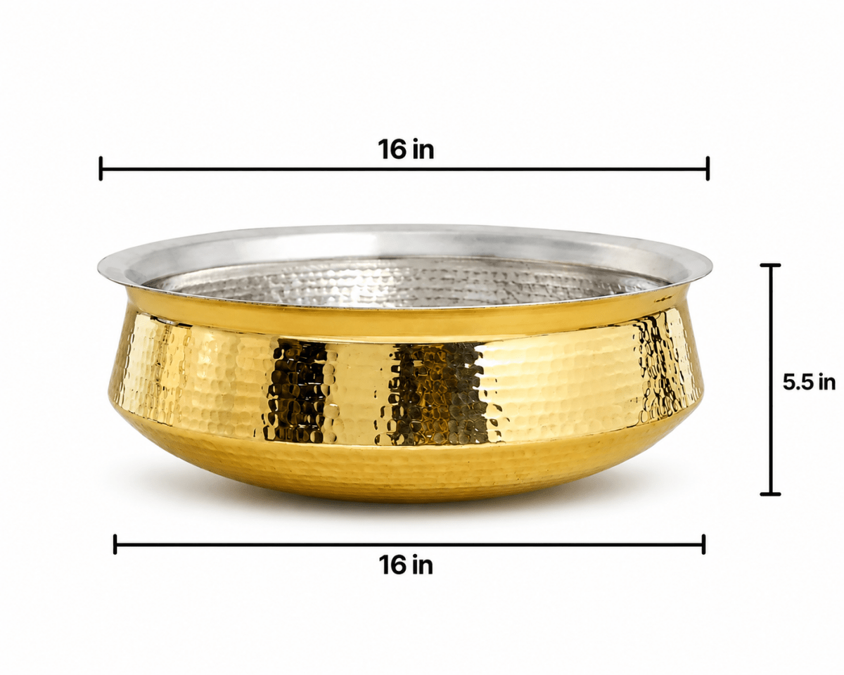 Traditional Brass Lagaan with Tin Coating - Heavy Cooking Vessel | 5 Size Options - Royalstuffs.com