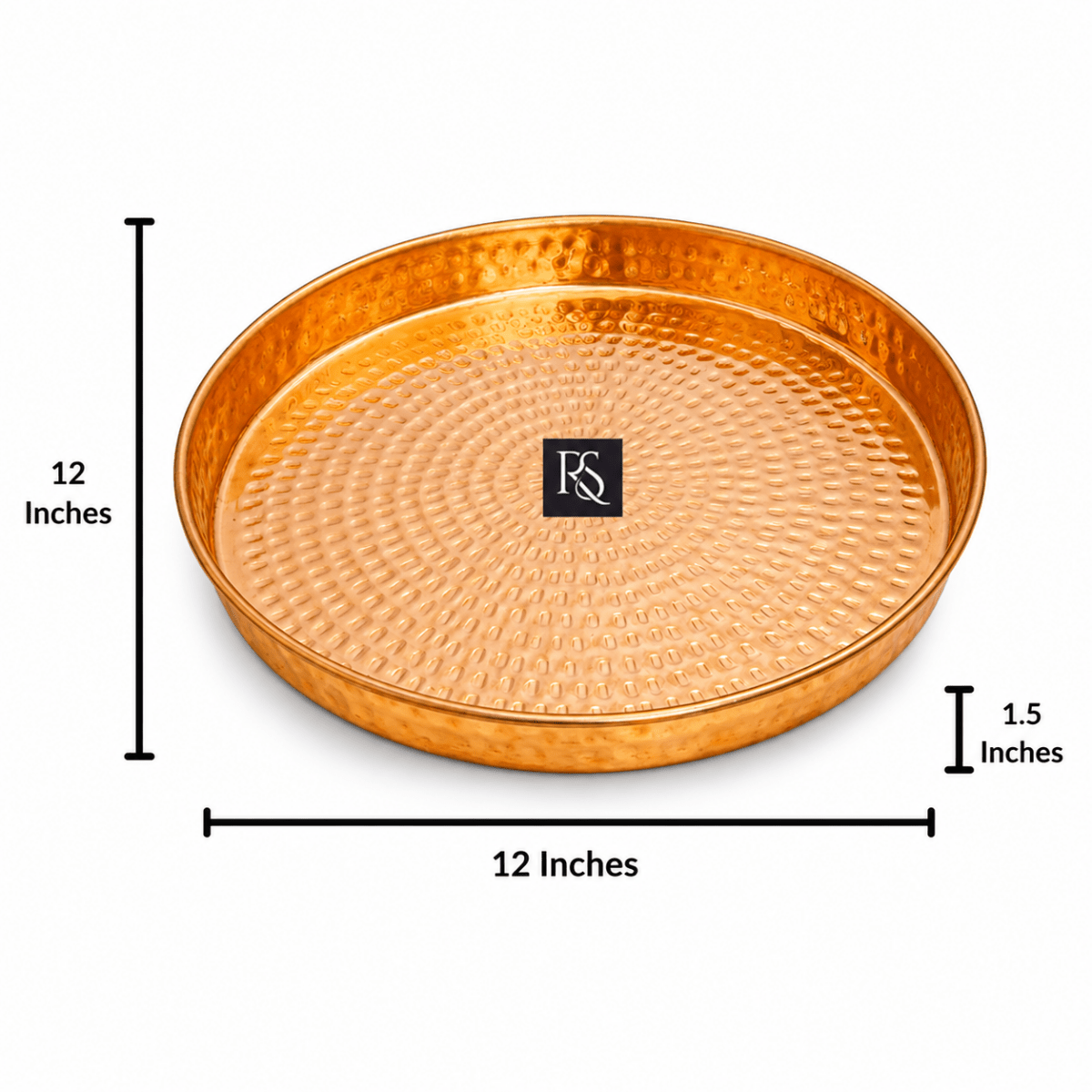 Traditional Pure Copper Plate with Hammered Design - 12 Inch Diameter - Royalstuffs.com
