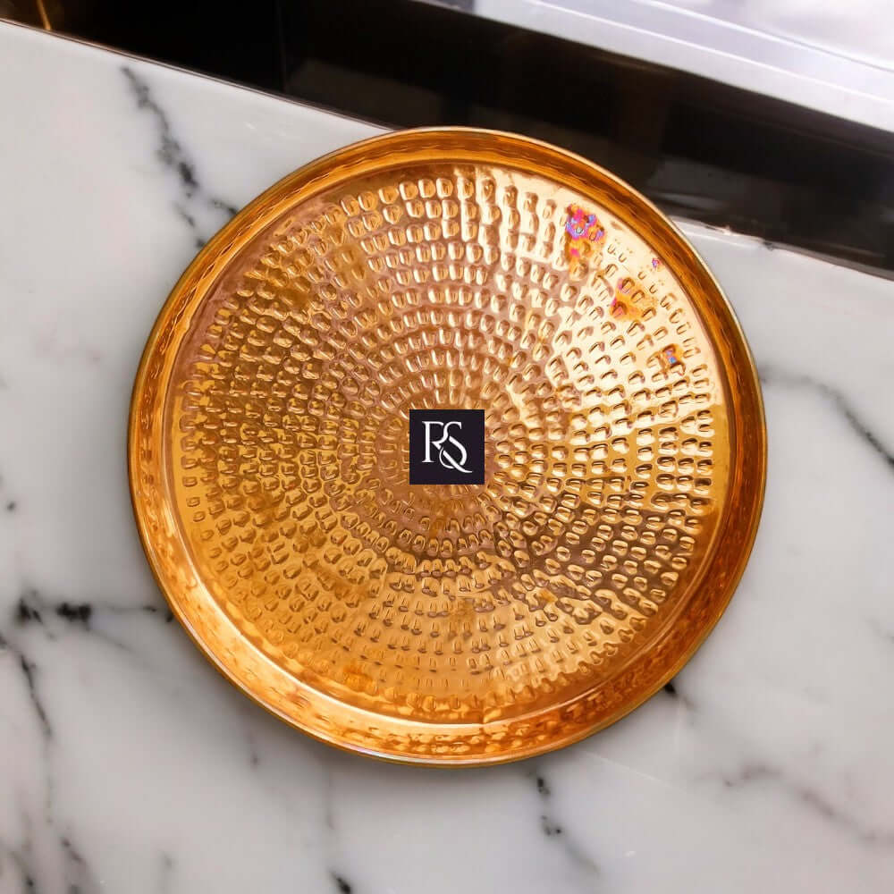 Traditional Pure Copper Plate with Hammered Design - 12 Inch Diameter - Royalstuffs.com