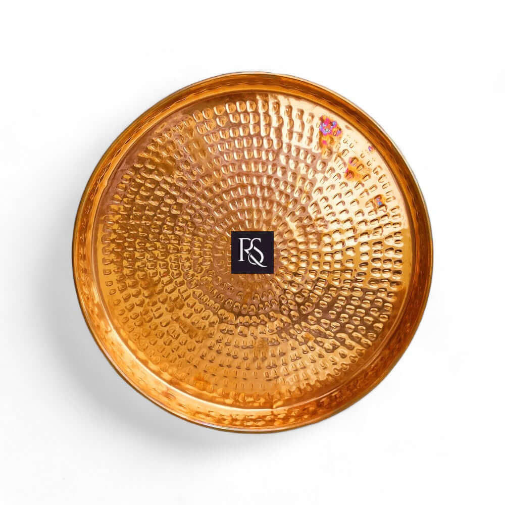 Traditional Pure Copper Plate with Hammered Design - 12 Inch Diameter - Royalstuffs.com