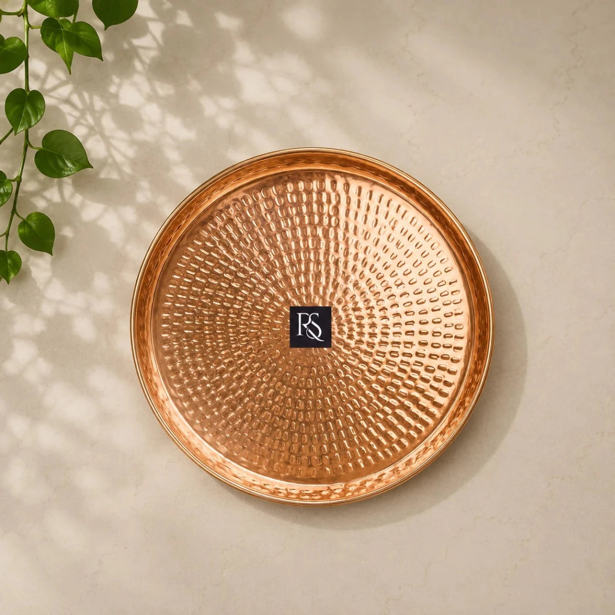 Traditional Pure Copper Plate with Hammered Design - 12 Inch Diameter - Royalstuffs.com