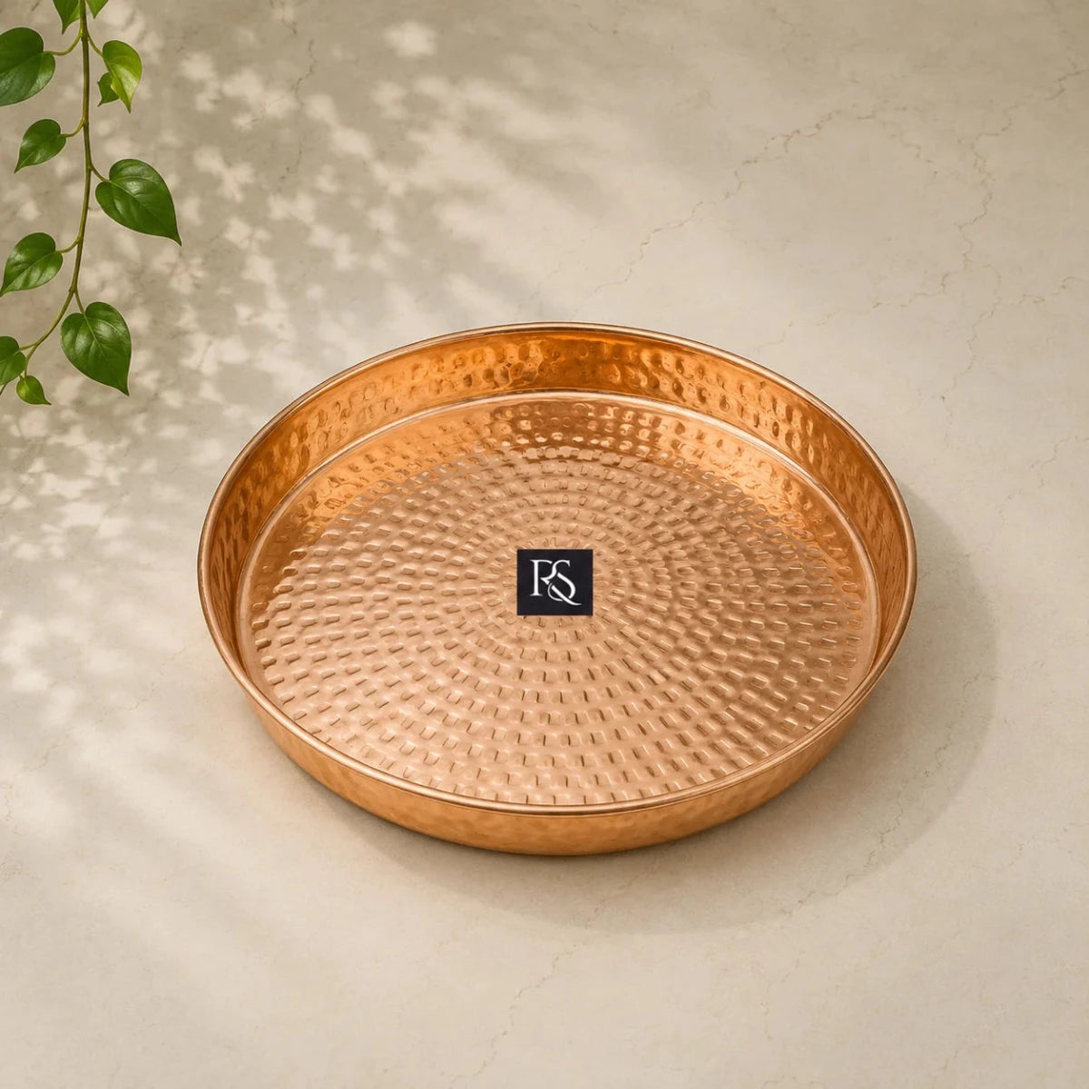 Traditional Pure Copper Plate with Hammered Design - 12 Inch Diameter - Royalstuffs.com