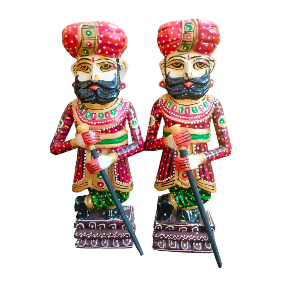 Traditional Rajasthani Decorative Handicraft Wooden Royal Guard / Darbaan/Watchman Set of 2 Home Décor Beautiful Showpiece (11.5 Inch ) - Royalstuffs.com