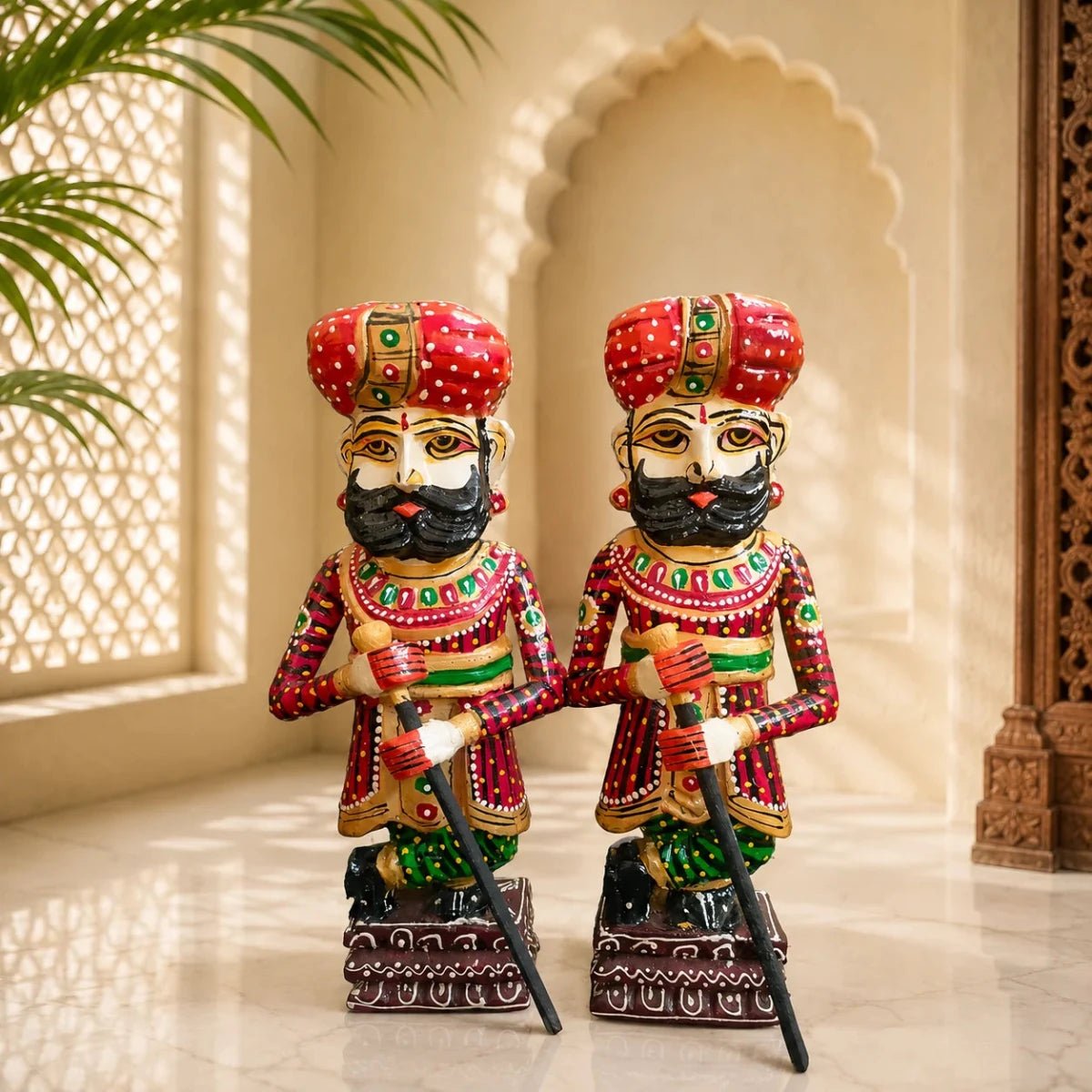 Traditional Rajasthani Decorative Handicraft Wooden Royal Guard / Darbaan/Watchman Set of 2 Home Décor Beautiful Showpiece (11.5 Inch ) - Royalstuffs.com