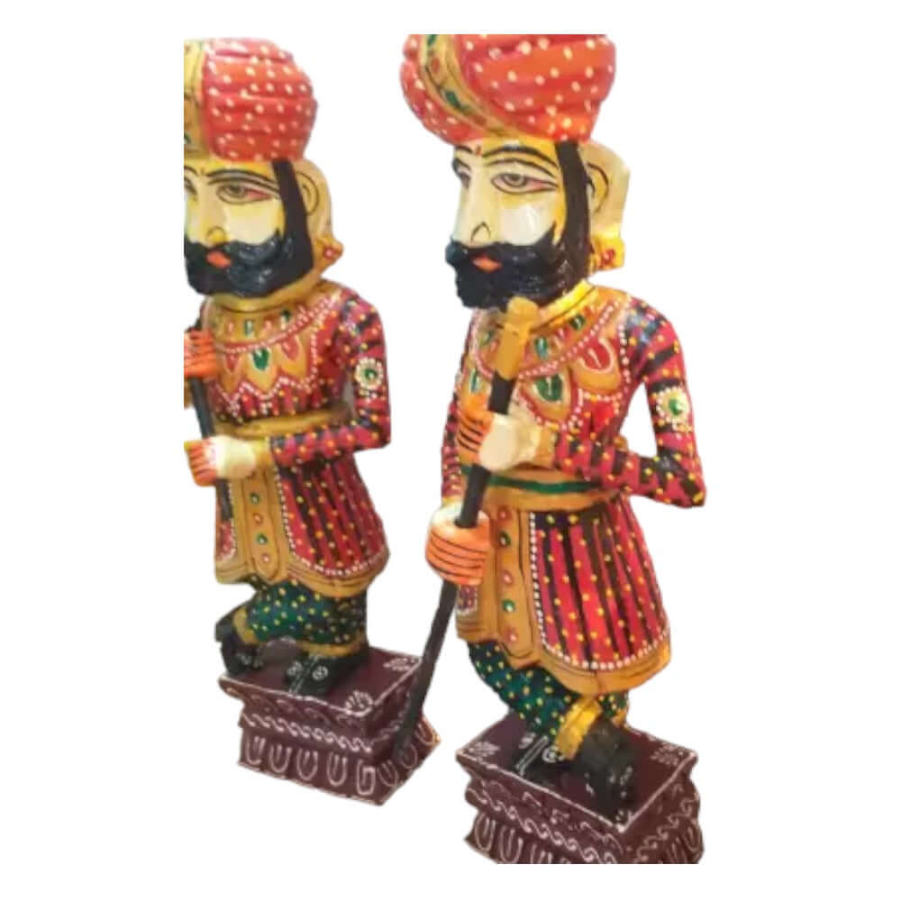 Traditional Rajasthani Decorative Handicraft Wooden Royal Guard / Darbaan/Watchman Set of 2 Home Décor Beautiful Showpiece (11.5 Inch ) - Royalstuffs.com