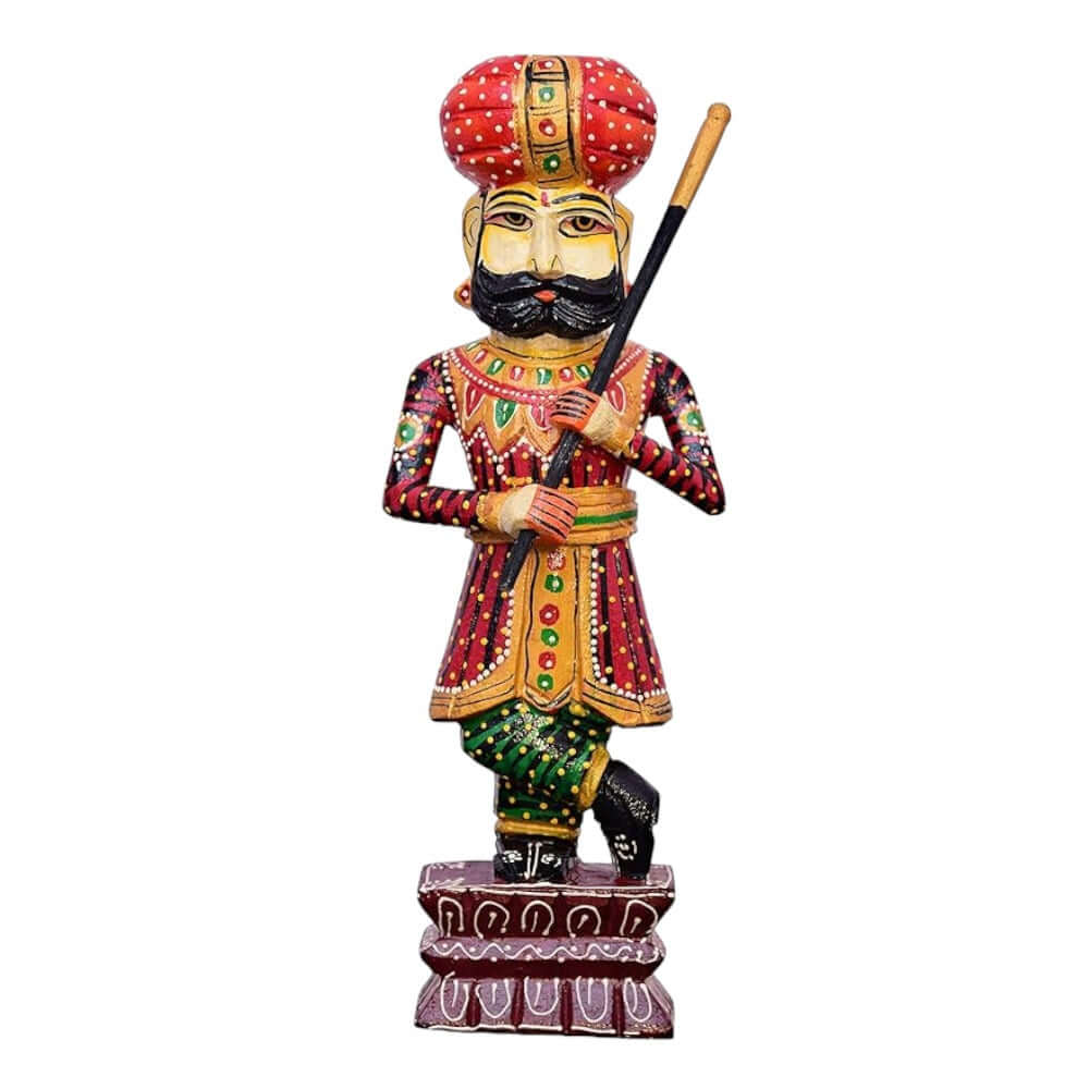 Traditional Rajasthani Decorative Handicraft Wooden Royal Guard / Darbaan/Watchman Set of 2 Home Décor Beautiful Showpiece (11.5 Inch ) - Royalstuffs.com