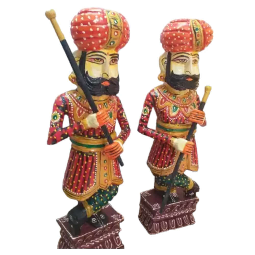 Traditional Rajasthani Decorative Handicraft Wooden Royal Guard / Darbaan/Watchman Set of 2 Home Décor Beautiful Showpiece (11.5 Inch ) - Royalstuffs.com