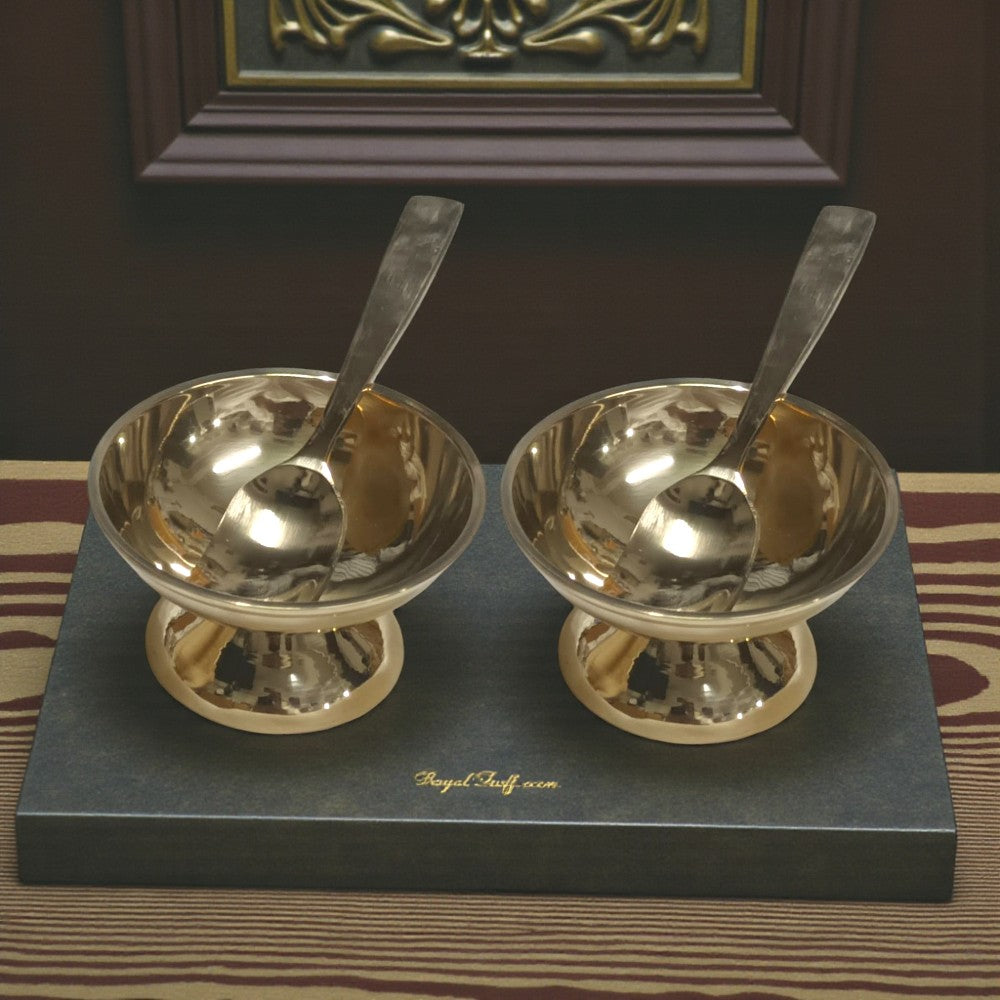 Shine Finish Handmade Pure Kansa Ice Cream Cup with Spoon | Set of 2 | Premium Bronze Dessert Bowl