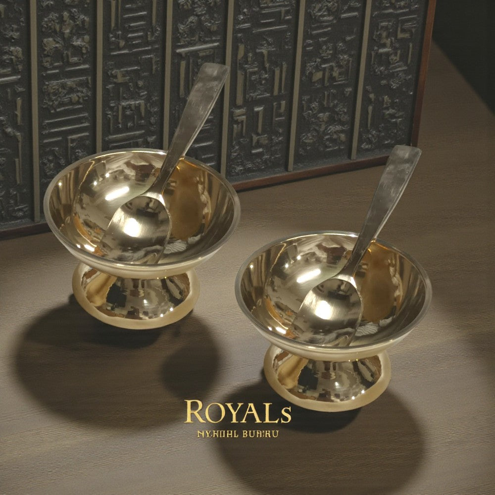 Shine Finish Handmade Pure Kansa Ice Cream Cup with Spoon | Set of 2 | Premium Bronze Dessert Bowl