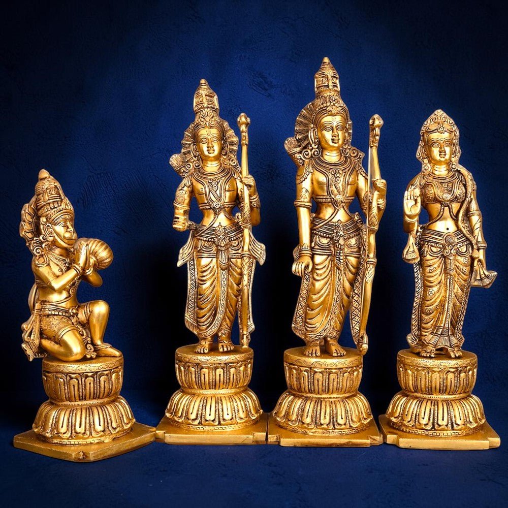 Very Huge and Heavy Brass Ram Darbar Murti Rama Sita Lakshman Hanuman Statue - Royalstuffs.com