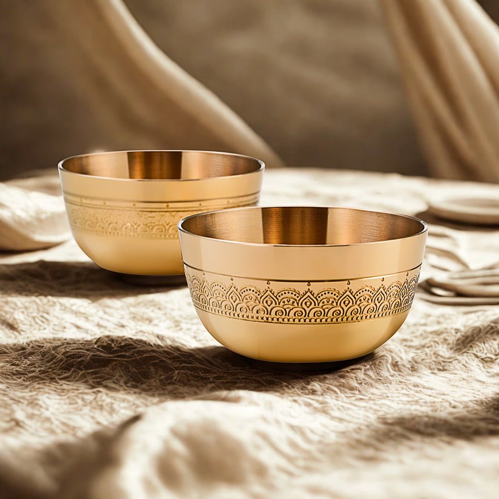 Viraasat Brass Thaali Set – 6 Pcs Handcrafted Dinnerware - Royalstuffs.com