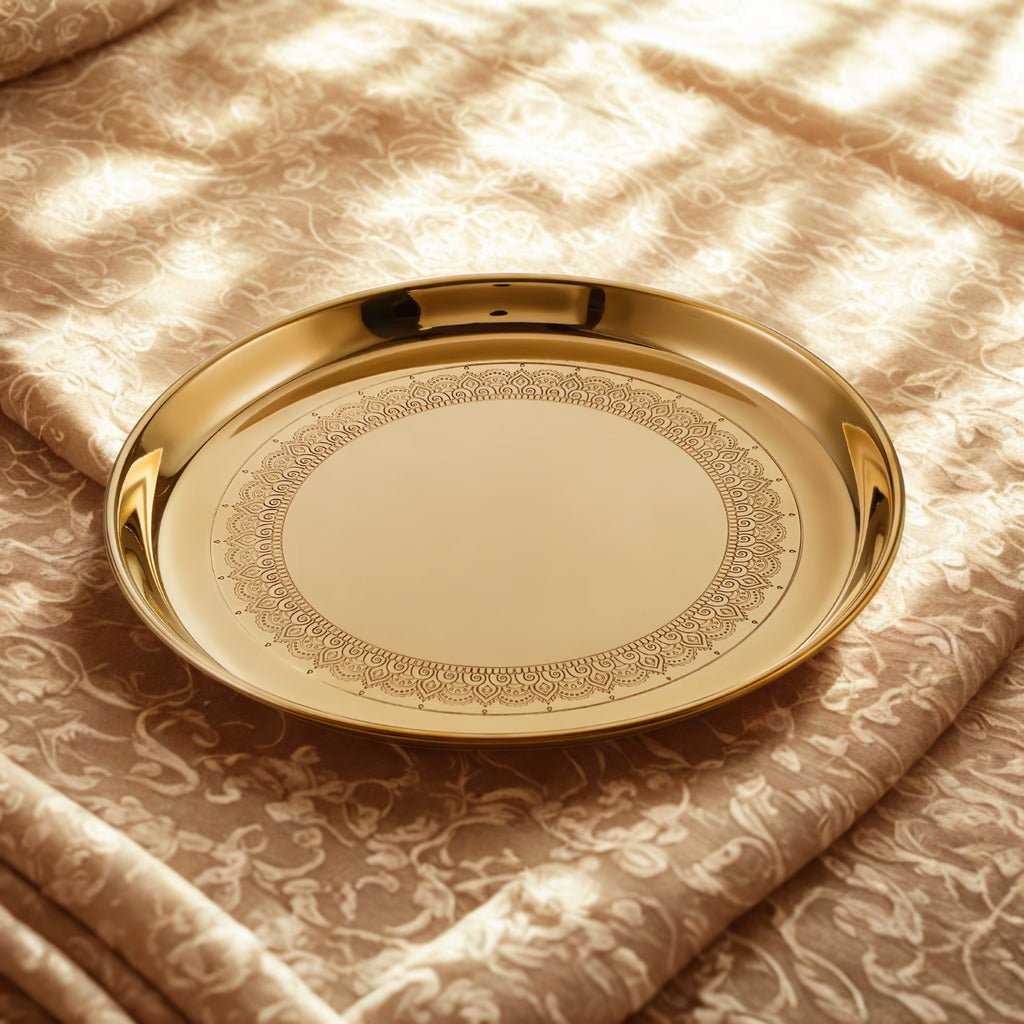 Viraasat Brass Thaali Set – 6 Pcs Handcrafted Dinnerware - Royalstuffs.com