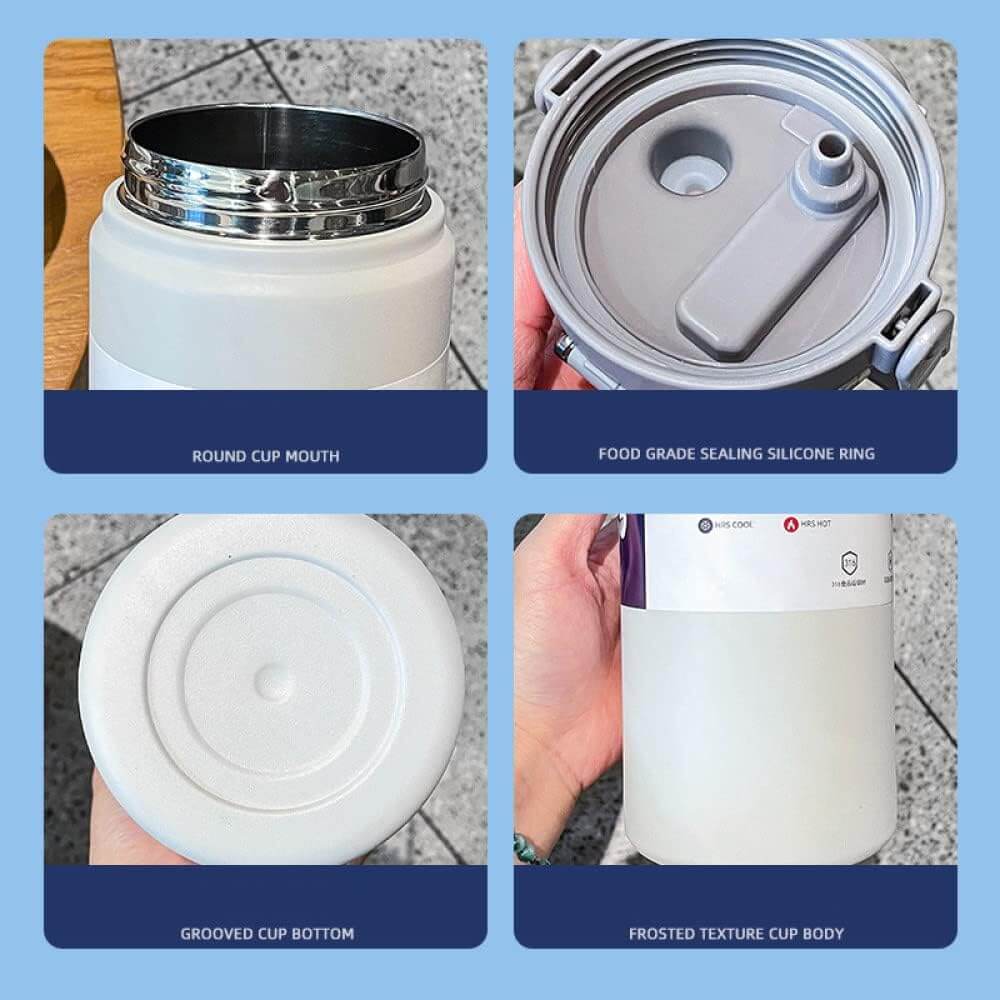 Double Wall Vacuum Insulated Stainless Steel Water Bottle with Handle and Straw (1000 ml, Gray) - Royalstuffs.com