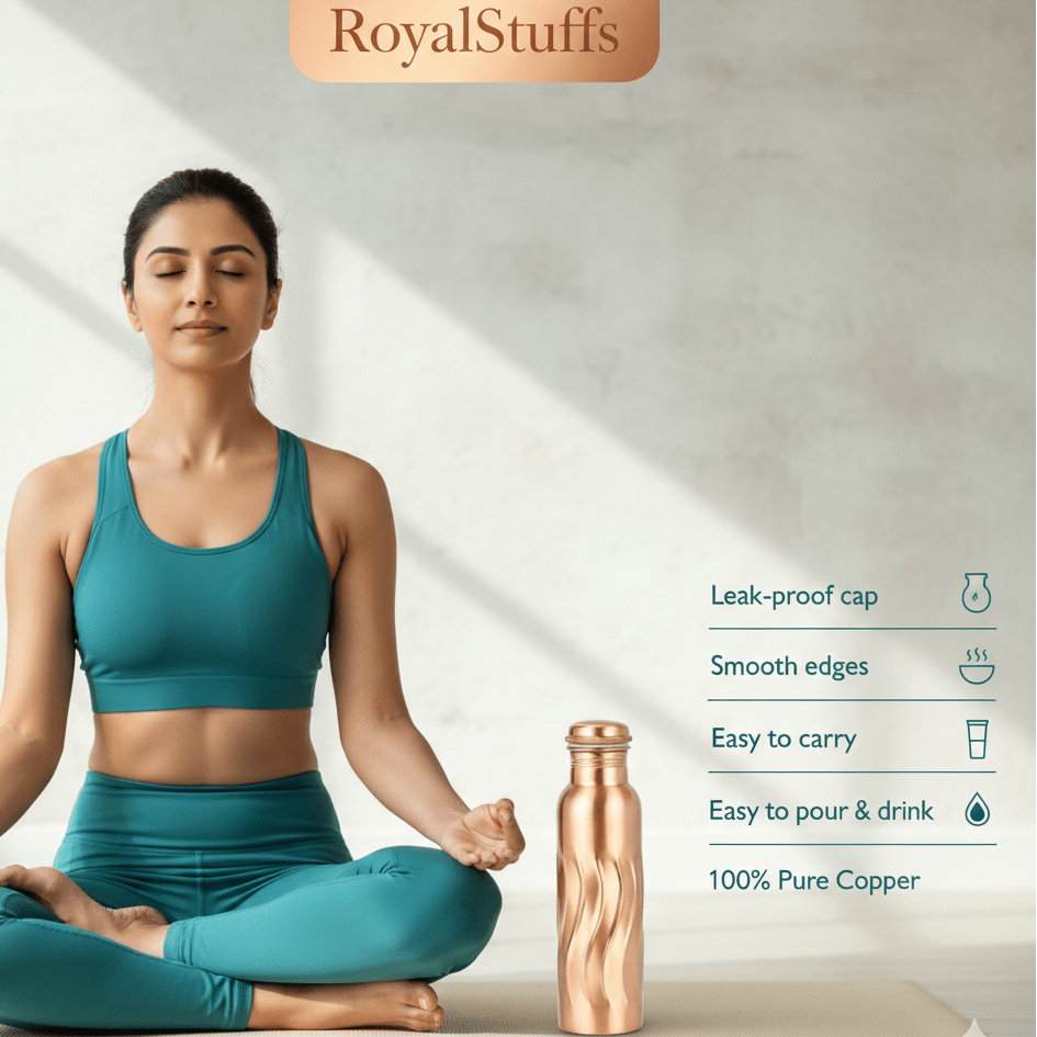Wavy Designer Pure Copper Water Bottle - 1 Liter - Royalstuffs.com