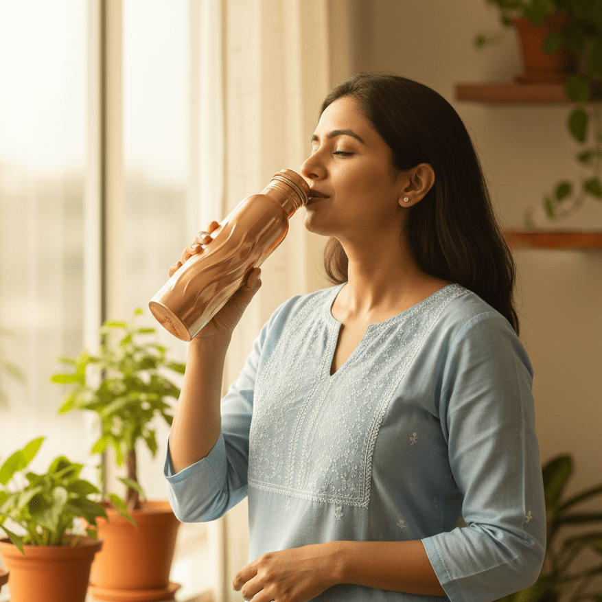 Wavy Designer Pure Copper Water Bottle - 1 Liter - Royalstuffs.com