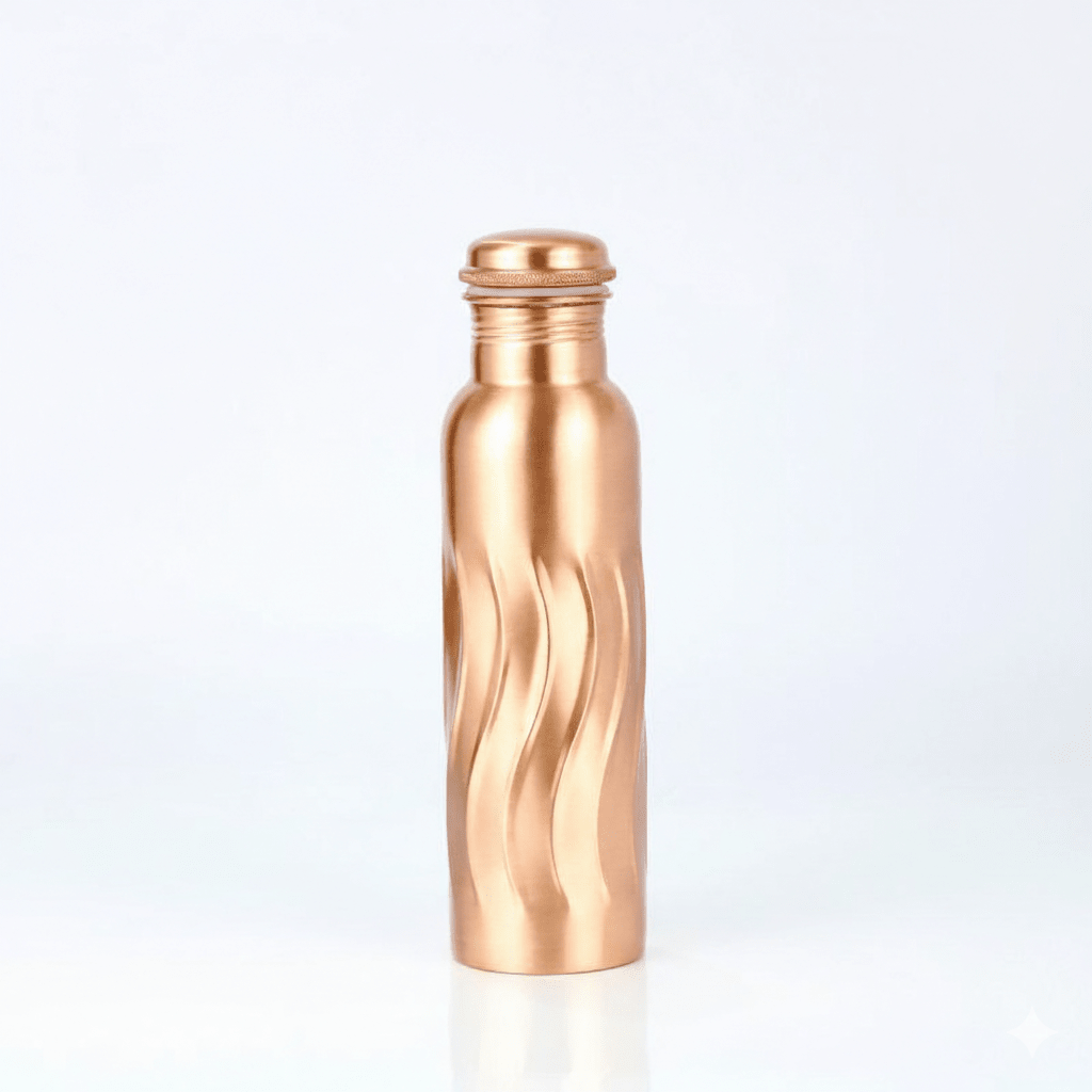 Wavy Designer Pure Copper Water Bottle - 1 Liter - Royalstuffs.com