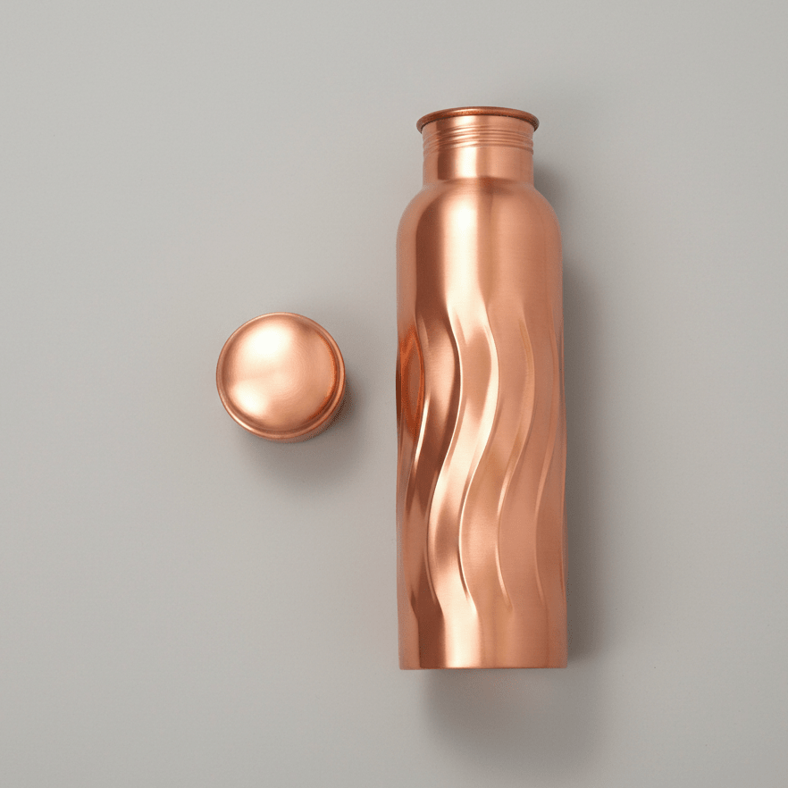 Wavy Designer Pure Copper Water Bottle - 1 Liter - Royalstuffs.com
