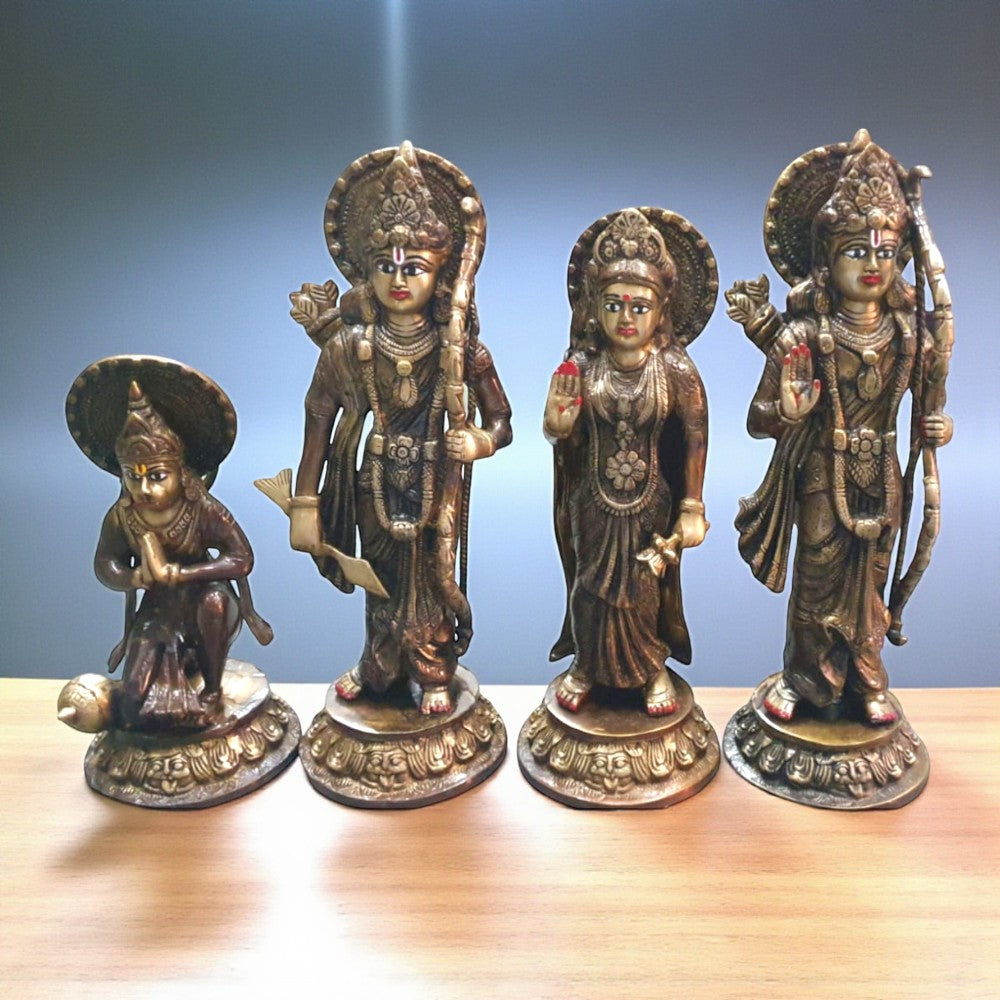 16-Inch Handmade Antique Dark Brass Ram Darbar Idol Set | Pure Brass | 18 Kg