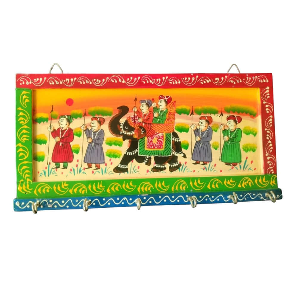 Wooden Hand Painted 6 Hooks Key Holder (12 Inch*1 In*6 Inch, Multi) - Royalstuffs.com