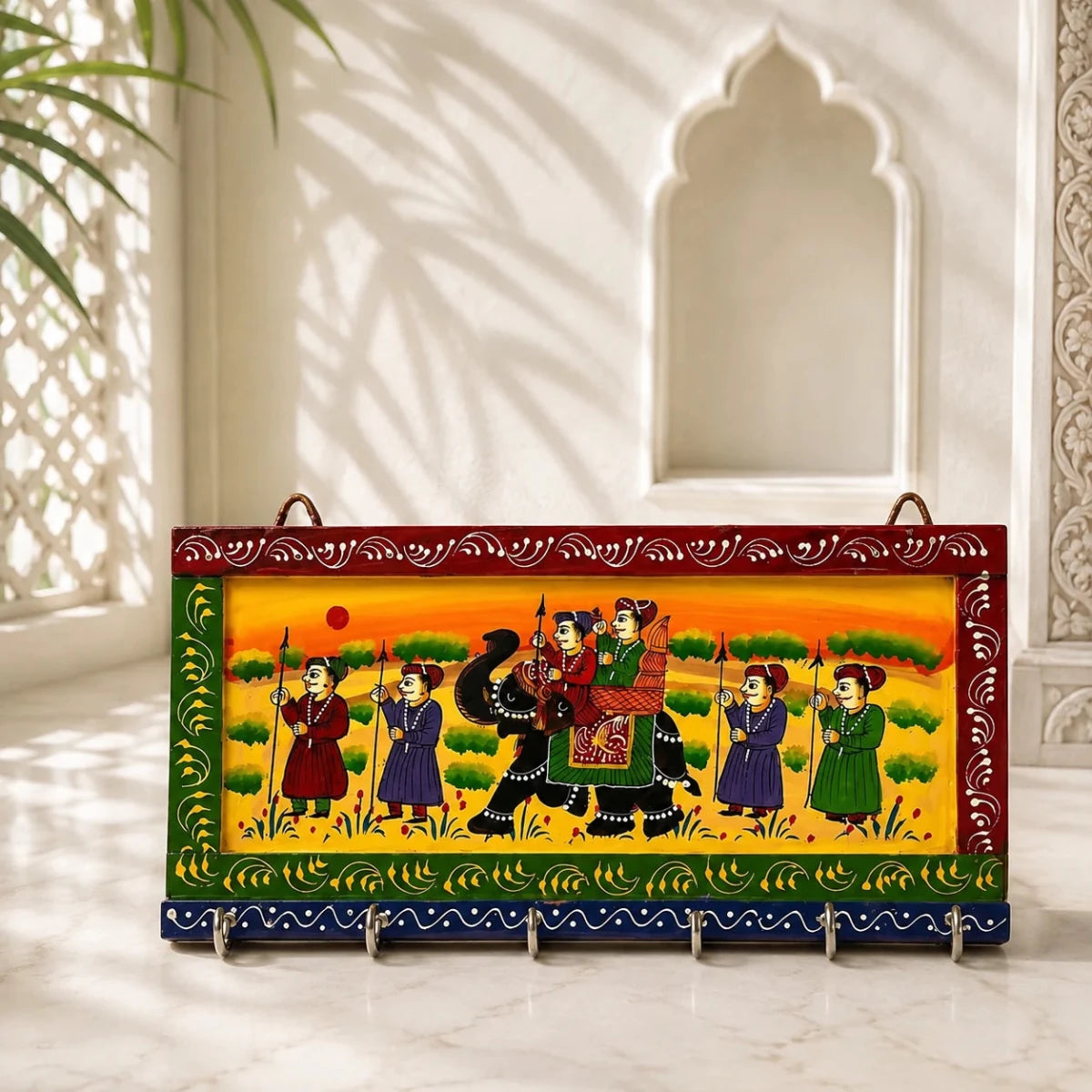 Wooden Hand Painted 6 Hooks Key Holder (12 Inch*1 In*6 Inch, Multi) - Royalstuffs.com