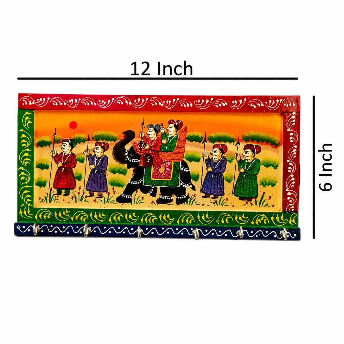Wooden Hand Painted 6 Hooks Key Holder (12 Inch*1 In*6 Inch, Multi) - Royalstuffs.com