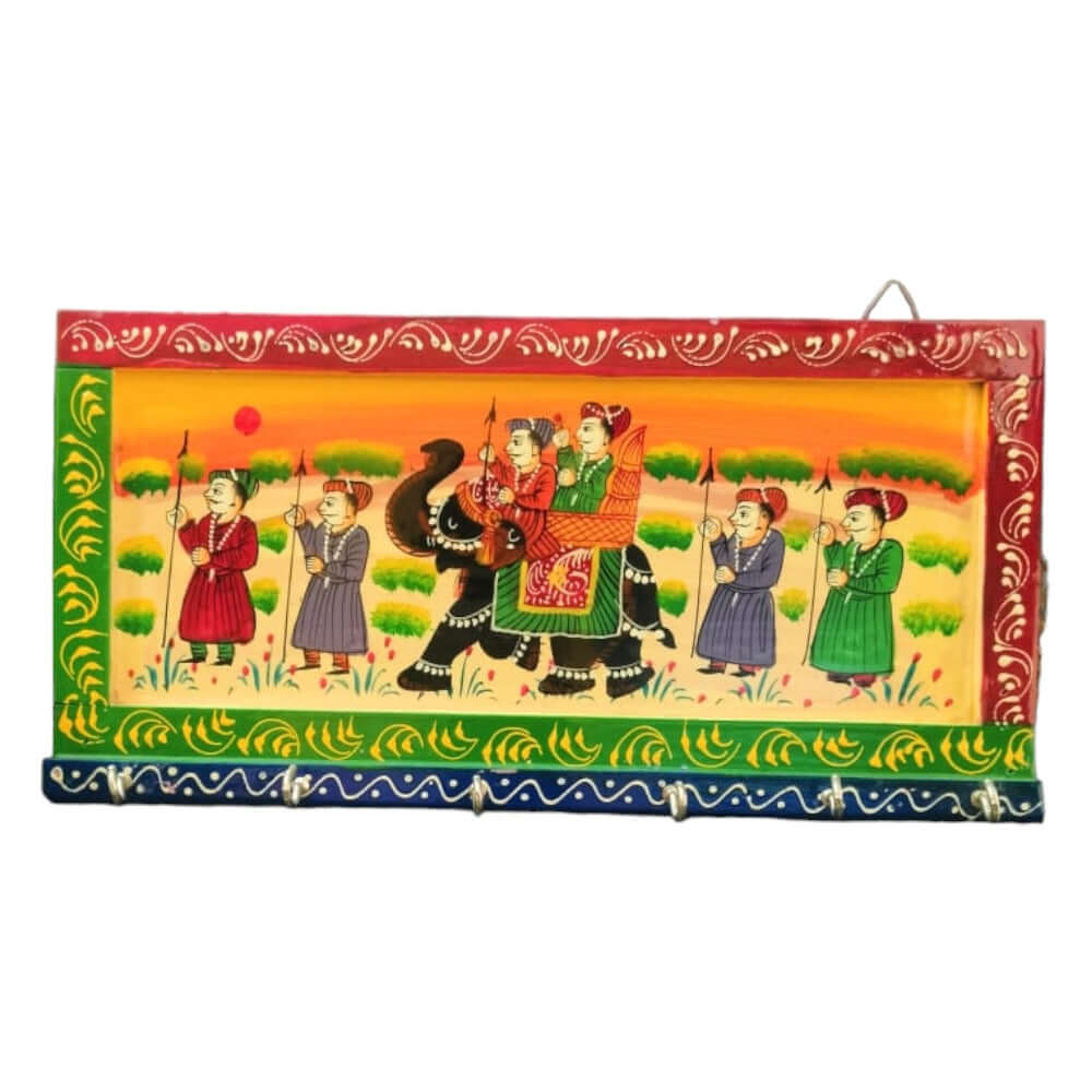 Wooden Hand Painted 6 Hooks Key Holder (12 Inch*1 In*6 Inch, Multi) - Royalstuffs.com