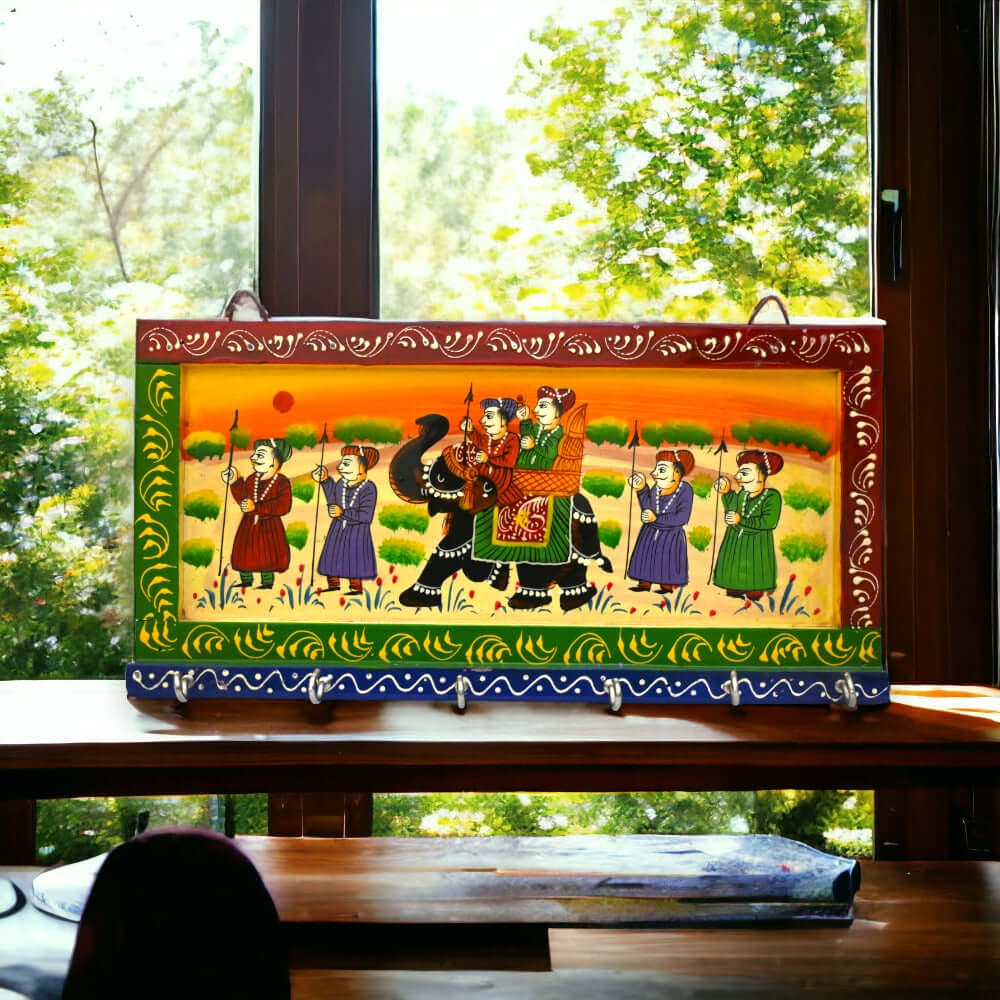 Wooden Hand Painted 6 Hooks Key Holder (12 Inch*1 In*6 Inch, Multi) - Royalstuffs.com
