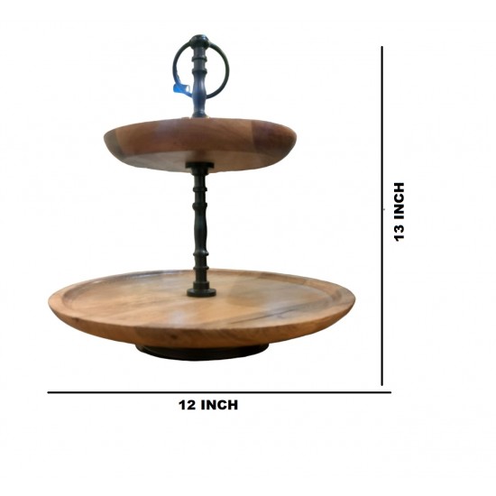 ROYALSTUFFS 2 Tier Wooden Cake Stand – Natural Polished (12 Inch)
