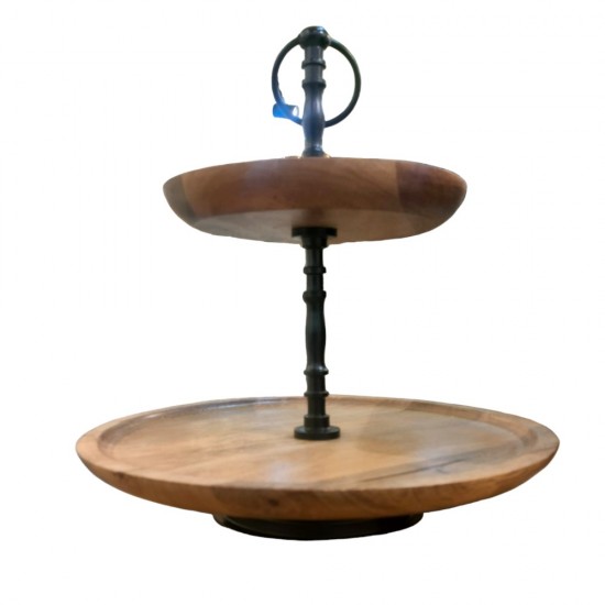 ROYALSTUFFS 2 Tier Wooden Cake Stand – Natural Polished (12 Inch)