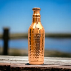 ROYALSTUFFS Handcrafted Copper Water Bottle 920ML | Hammered Polish Water Bottle Leak Proof | Copper Bottle Champagne Shape For Water