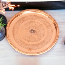 Handmade Pure Copper Plate 12 INCH Dish Embossed Design Round Shape Plate