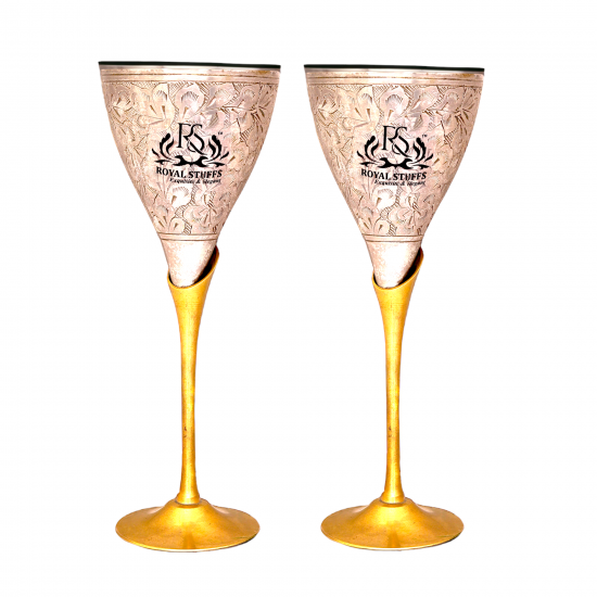 Set of 2 Royal Brass Wine Glass Drink Ware for Home, Clubs (Silver and Golden)