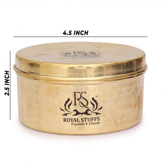 Pure Brass Box | Dry Fruit Box |  Dibba | Katordaan, Round Shape (500 ml)