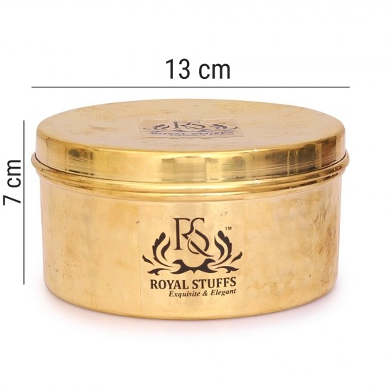 Pure Brass Box | Dry Fruit Box |  Dibba | Katordaan, Round Shape (800 ml)