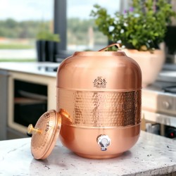 ROYALSTUFFS Copper Water Pot/Water Dispenser Matka With Hammered Design, For Storage & Serving Water, Volume-4 Liters