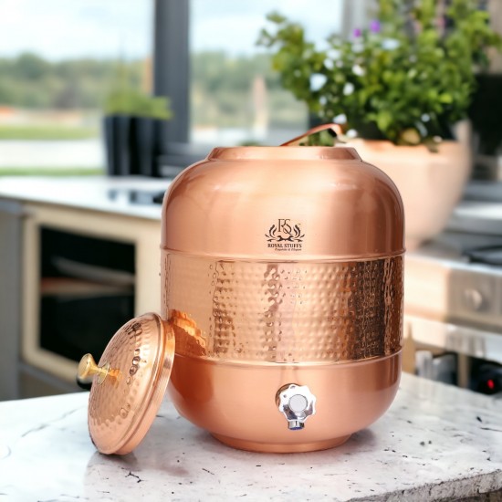 ROYALSTUFFS Copper Water Pot/Water Dispenser Matka With Hammered Design, For Storage & Serving Water, Volume-4 Liters