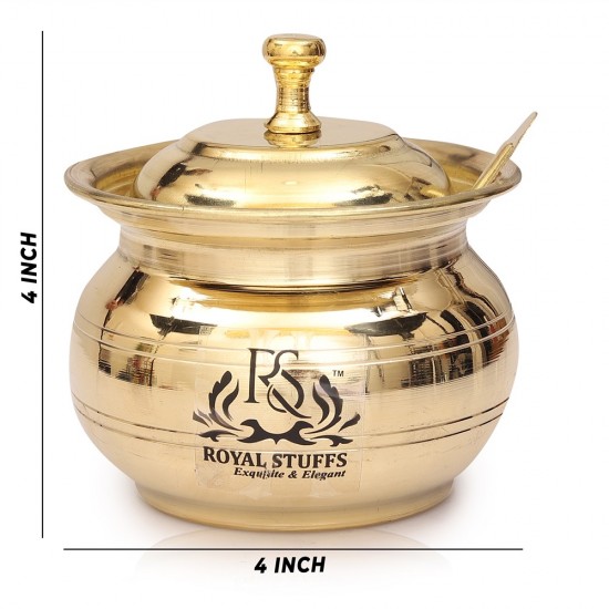 Golden Antique Brass Ghee & Oil Pot/Pickle Pot, Multipurpose Container 250 ML with Lid and Spoon