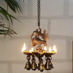 Hanging Bird Diya made in Brass with 4 Deepak- Antique Finish 