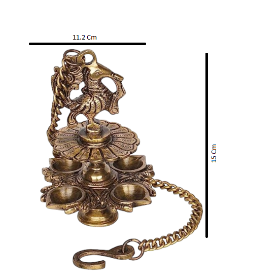 Hanging Bird Diya made in Brass with 4 Deepak- Antique Finish 