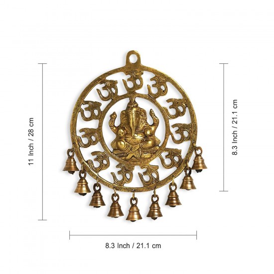 Decorative Pure Brass Om Ganesha Wall Hanging with Bells