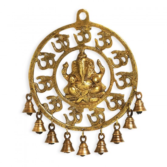 Decorative Pure Brass Om Ganesha Wall Hanging with Bells