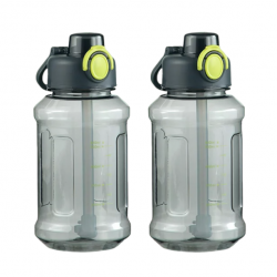 Water Bottle, for Gym, BCAA / Protein Shaker Bottle, 1500 ml each Bottle, (Pack of 2, Black, Plastic)