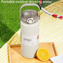 Water Bottle with Straw, Water Bottle with Handle Double Wall Vacuum Insulated Stainless Steel Water Bottle for Hot Cold Drinks (1000 ml,Gray)