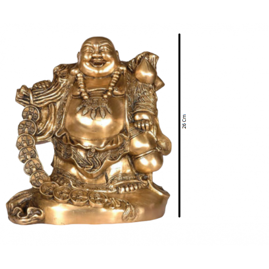 Laughing Buddha Buddha of Wealth and Money Feng Shui Brass Metal Statue 26 cm, Inches 8.1 Kg