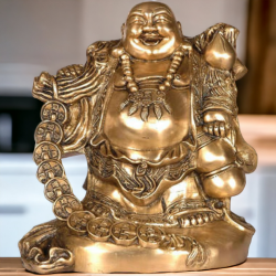 Laughing Buddha Buddha of Wealth and Money Feng Shui Brass Metal Statue 26 cm, Inches 8.1 Kg
