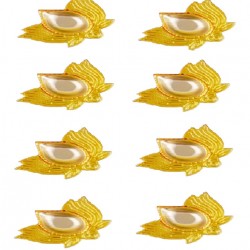 Heavy Weight Big Brass Diya Set Of 8 Festive Diwali Puja Candle Tea Light Holder Flower Petal Oil Lamp Home Temple, Office Decoration, Table Diya, Return Gift Item,Weight:800 Gram,Color:Yellow